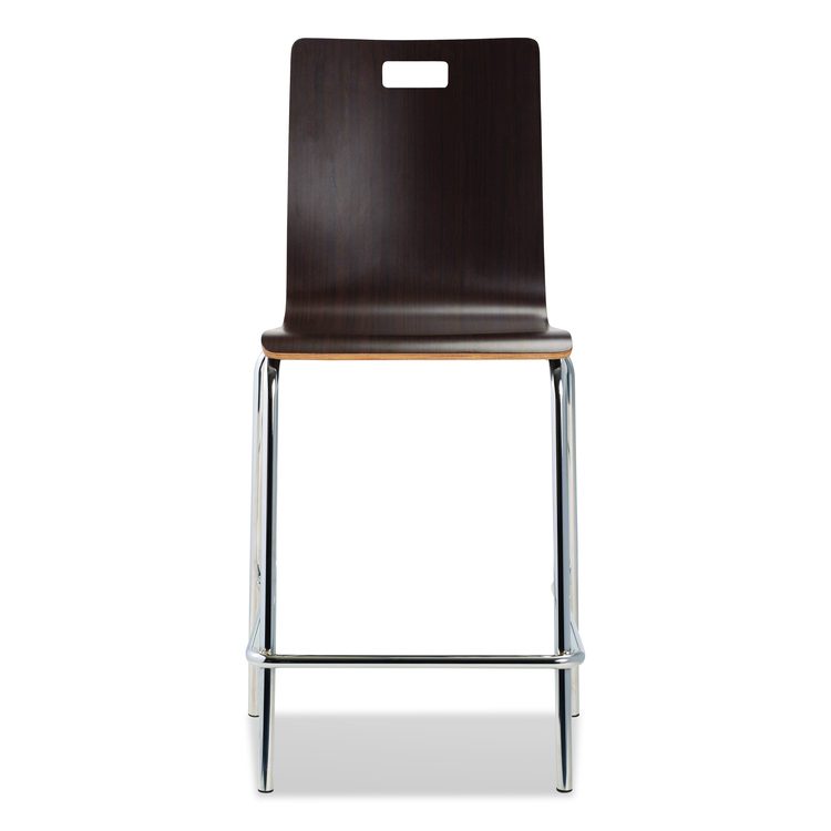 Bushwick Series Bentwood Stool, Counter Height, Supports Up to 500 lb, 24" Seat Height, Espresso Seat/Back, Chrome Base, 4/CT