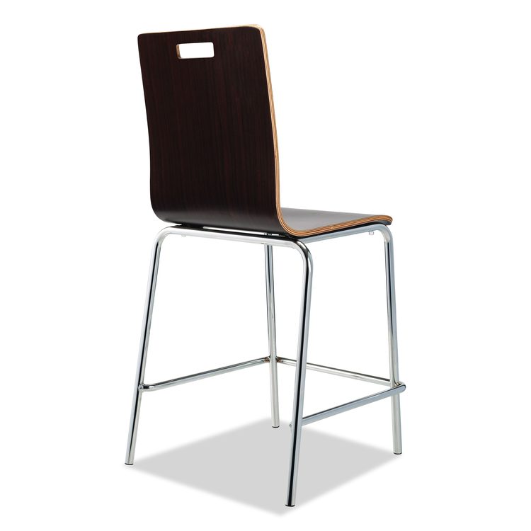 Bushwick Series Bentwood Stool, Counter Height, Supports Up to 500 lb, 24" Seat Height, Espresso Seat/Back, Chrome Base, 4/CT