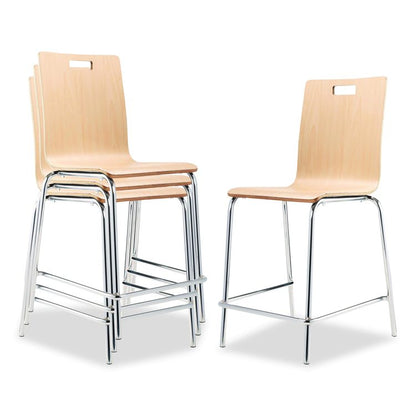 Bushwick Series Bentwood Stool, Counter Height, Supports Up to 500 lb, 24" Seat Height, Natural Seat/Back, Chrome Base, 4/CT