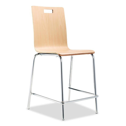 Bushwick Series Bentwood Stool, Counter Height, Supports Up to 500 lb, 24" Seat Height, Natural Seat/Back, Chrome Base, 4/CT