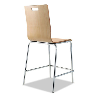 Bushwick Series Bentwood Stool, Counter Height, Supports Up to 500 lb, 24" Seat Height, Natural Seat/Back, Chrome Base, 4/CT
