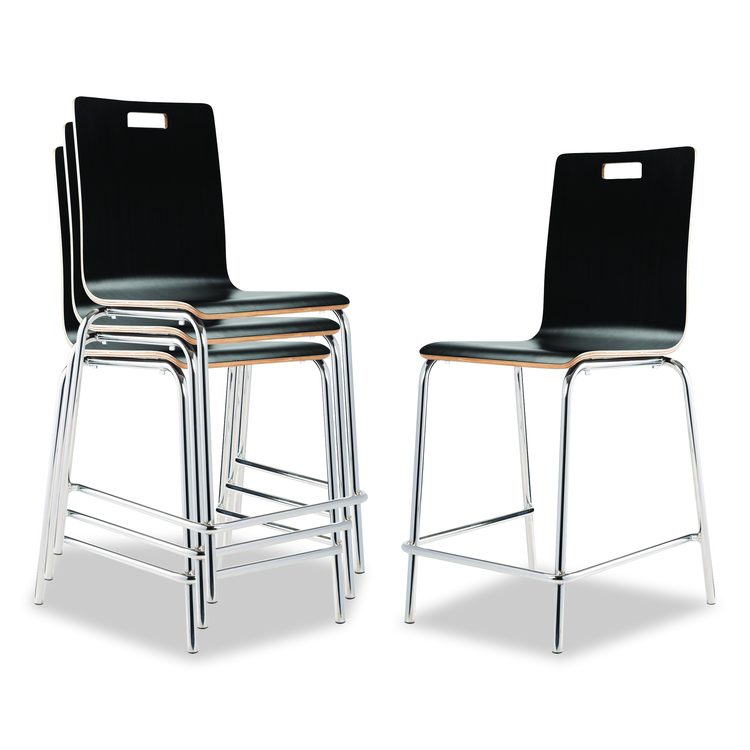 Bushwick Series Bentwood Stool, Counter Height, Supports Up to 500 lb, 24" Seat Height, Black Seat/Back, Chrome Base, 4/CT