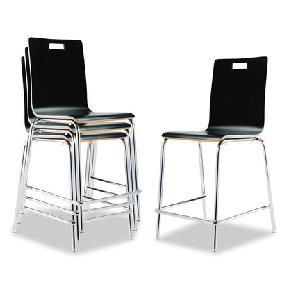 Bushwick Series Bentwood Stool, Counter Height, Supports Up to 500 lb, 24" Seat Height, Black Seat/Back, Chrome Base, 4/CT
