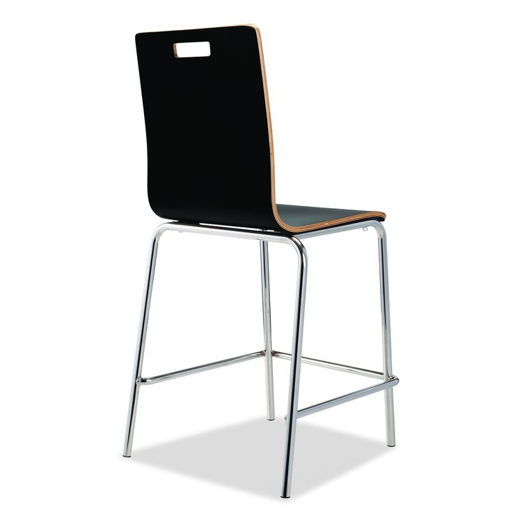 Bushwick Series Bentwood Stool, Counter Height, Supports Up to 500 lb, 24" Seat Height, Black Seat/Back, Chrome Base, 4/CT