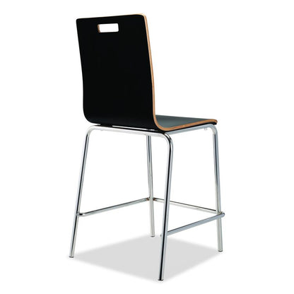 Bushwick Series Bentwood Stool, Counter Height, Supports Up to 500 lb, 24" Seat Height, Black Seat/Back, Chrome Base, 4/CT