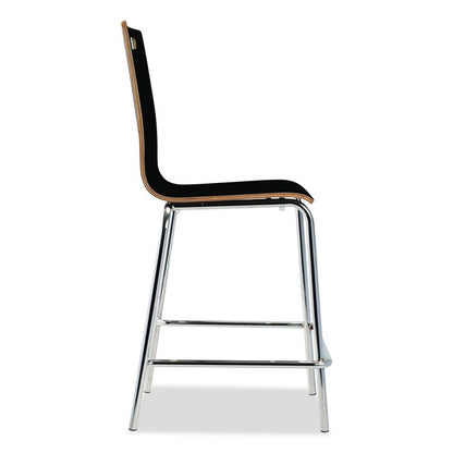 Bushwick Series Bentwood Stool, Counter Height, Supports Up to 500 lb, 24" Seat Height, Black Seat/Back, Chrome Base, 4/CT