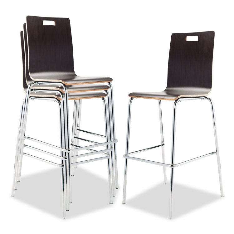 Bushwick Series Bentwood Stool, Supports Up to 500 lb, 30" Seat Height, Espresso Seat, Espresso Back, Chrome Base, 4/Carton
