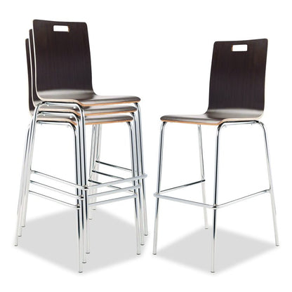 Bushwick Series Bentwood Stool, Supports Up to 500 lb, 30" Seat Height, Espresso Seat, Espresso Back, Chrome Base, 4/Carton