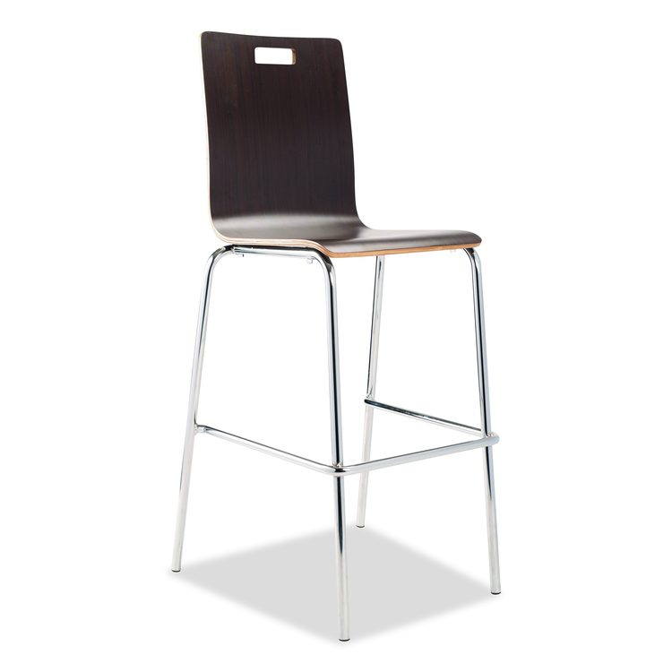 Bushwick Series Bentwood Stool, Supports Up to 500 lb, 30" Seat Height, Espresso Seat, Espresso Back, Chrome Base, 4/Carton