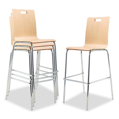 Bushwick Series Bentwood Stool, Supports Up to 500 lb, 30" Seat Height, Natural Seat, Natural Back, Chrome Base, 4/Carton