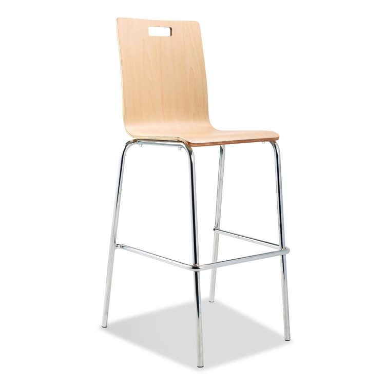 Bushwick Series Bentwood Stool, Supports Up to 500 lb, 30" Seat Height, Natural Seat, Natural Back, Chrome Base, 4/Carton