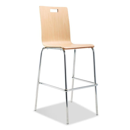 Bushwick Series Bentwood Stool, Supports Up to 500 lb, 30" Seat Height, Natural Seat, Natural Back, Chrome Base, 4/Carton