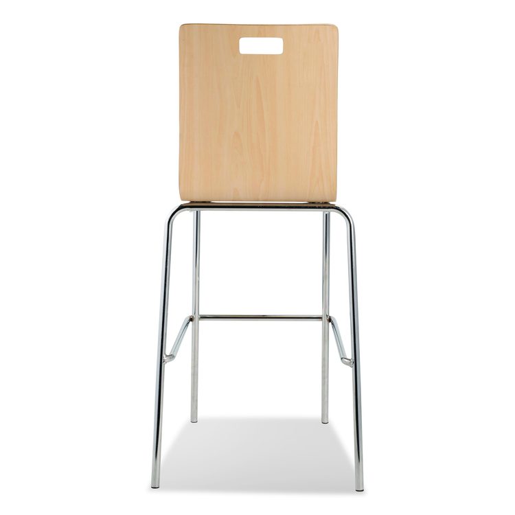 Bushwick Series Bentwood Stool, Supports Up to 500 lb, 30" Seat Height, Natural Seat, Natural Back, Chrome Base, 4/Carton