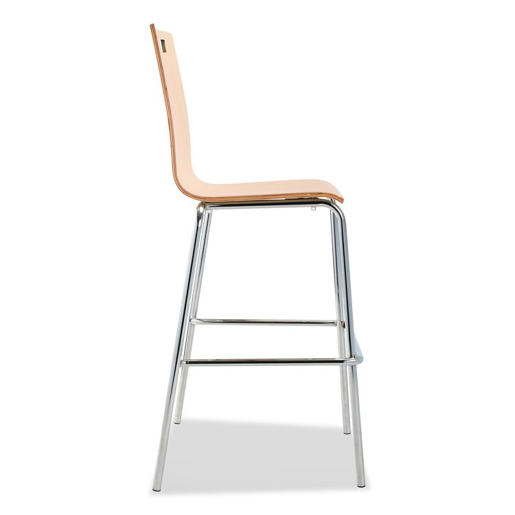 Bushwick Series Bentwood Stool, Supports Up to 500 lb, 30" Seat Height, Natural Seat, Natural Back, Chrome Base, 4/Carton
