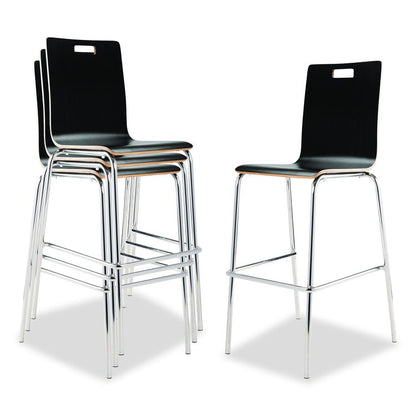 Bushwick Series Bentwood Stool, Supports Up to 500 lb, 30" Seat Height, Black Seat, Black Back, Chrome Base, 4/Carton