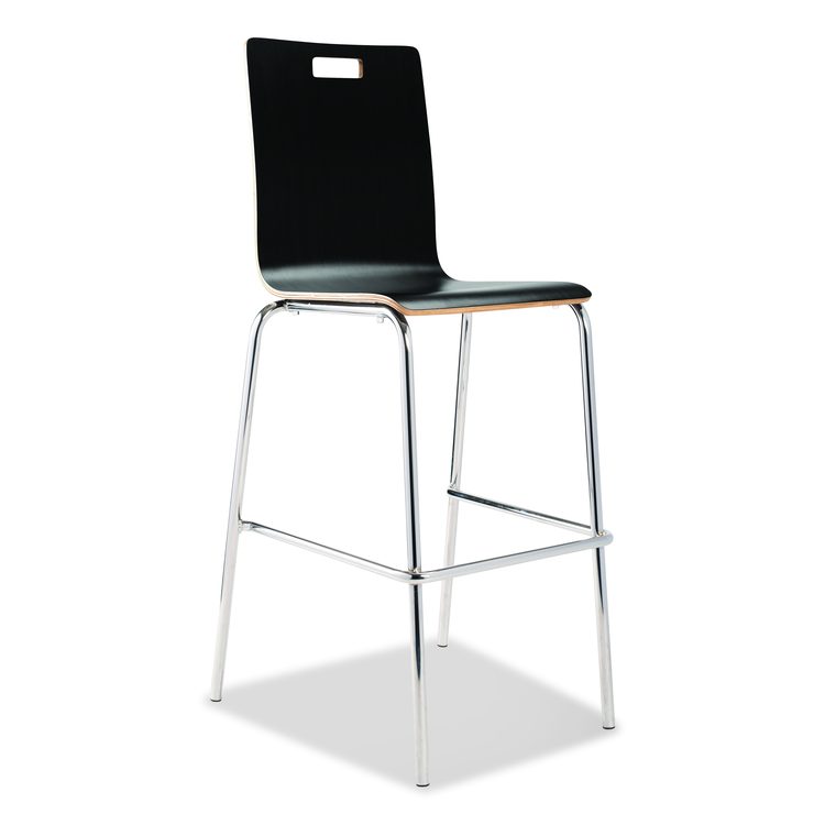 Bushwick Series Bentwood Stool, Supports Up to 500 lb, 30" Seat Height, Black Seat, Black Back, Chrome Base, 4/Carton