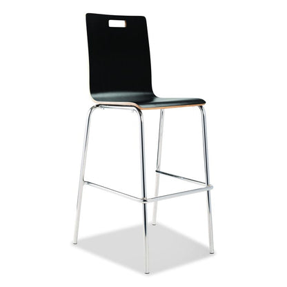 Bushwick Series Bentwood Stool, Supports Up to 500 lb, 30" Seat Height, Black Seat, Black Back, Chrome Base, 4/Carton