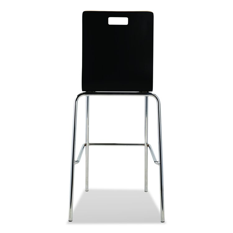 Bushwick Series Bentwood Stool, Supports Up to 500 lb, 30" Seat Height, Black Seat, Black Back, Chrome Base, 4/Carton