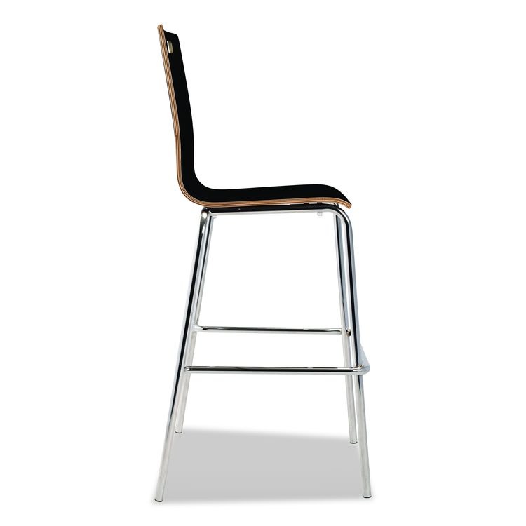 Bushwick Series Bentwood Stool, Supports Up to 500 lb, 30" Seat Height, Black Seat, Black Back, Chrome Base, 4/Carton