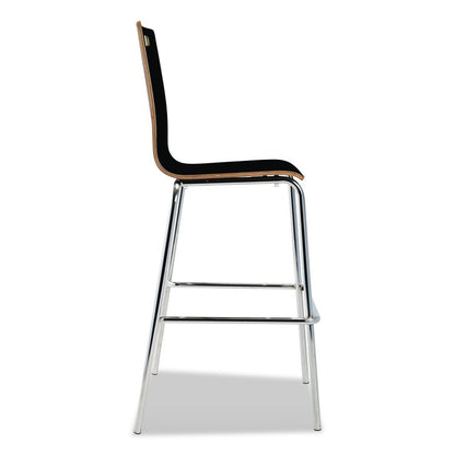 Bushwick Series Bentwood Stool, Supports Up to 500 lb, 30" Seat Height, Black Seat, Black Back, Chrome Base, 4/Carton