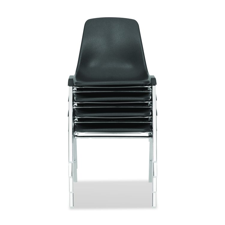 8100 Series Poly Shell Stacking Chair, Supports Up to 500 lb, 18" Seat Height, Black Seat, Black Back, Chrome Base, 4/Carton