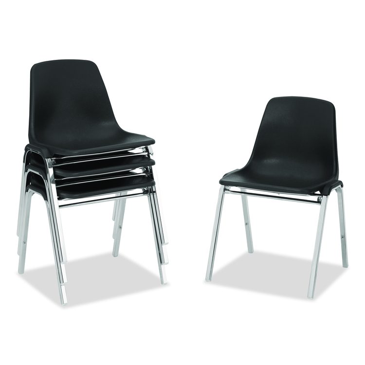 8100 Series Poly Shell Stacking Chair, Supports Up to 500 lb, 18" Seat Height, Black Seat, Black Back, Chrome Base, 4/Carton