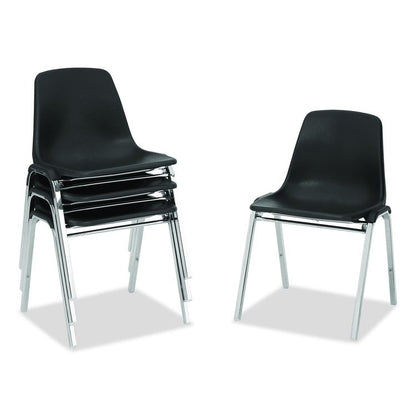 8100 Series Poly Shell Stacking Chair, Supports Up to 500 lb, 18" Seat Height, Black Seat, Black Back, Chrome Base, 4/Carton