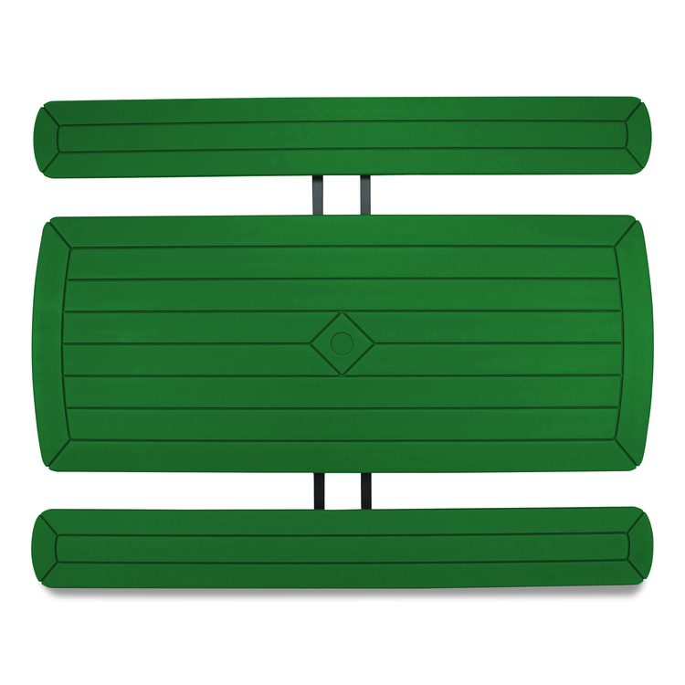 Blow Molded Folding Picnic Table, Rectangular, 57w x 72d x 29.5h, Green Top, Black Base/Legs