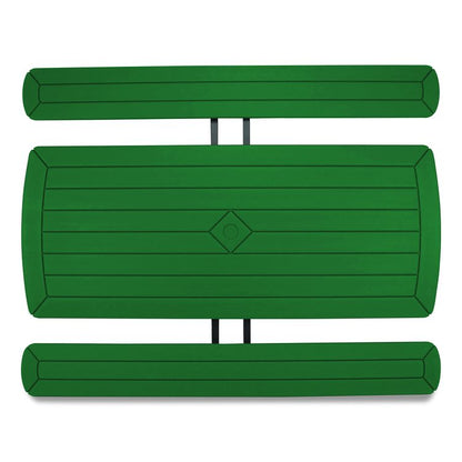 Blow Molded Folding Picnic Table, Rectangular, 57w x 72d x 29.5h, Green Top, Black Base/Legs