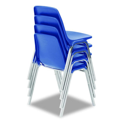 8100 Series Poly Shell Stacking Chair, Supports Up to 500 lb, 18" Seat Height, Blue Seat, Blue Back, Chrome Base, 4/Carton