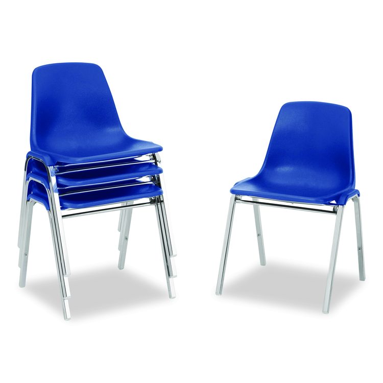 8100 Series Poly Shell Stacking Chair, Supports Up to 500 lb, 18" Seat Height, Blue Seat, Blue Back, Chrome Base, 4/Carton