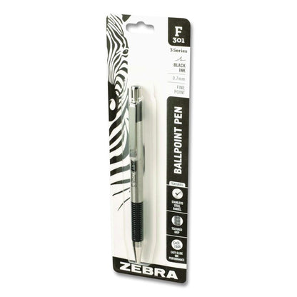 F-301 Ballpoint Pen, Retractable, Fine 0.7 mm, Black Ink, Stainless Steel/Black Barrel