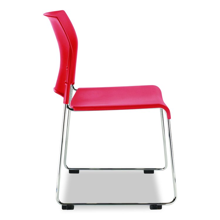 8800 Series Cafetorium Plastic Stack Chair, Supports Up to 500 lb, 18" Seat Height, Red Seat, Red Back, Chrome Base, 4/Carton