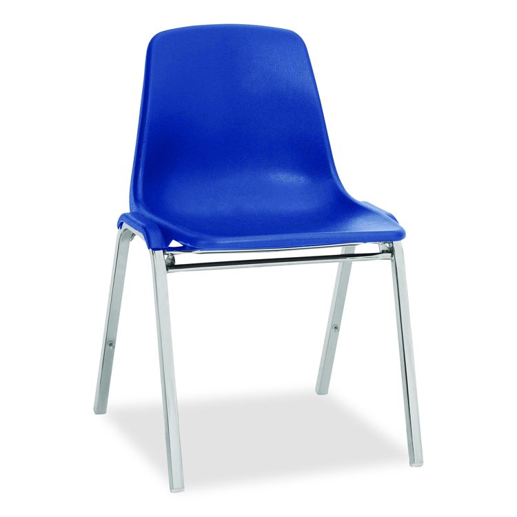 8100 Series Poly Shell Stacking Chair, Supports Up to 500 lb, 18" Seat Height, Blue Seat, Blue Back, Chrome Base, 4/Carton