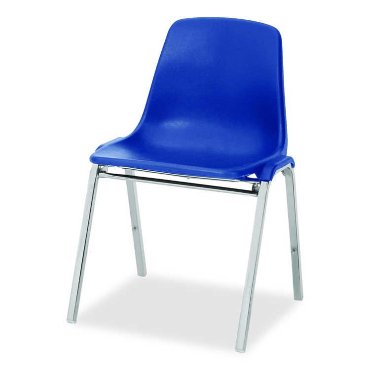 8100 Series Poly Shell Stacking Chair, Supports Up to 500 lb, 18" Seat Height, Blue Seat, Blue Back, Chrome Base, 4/Carton