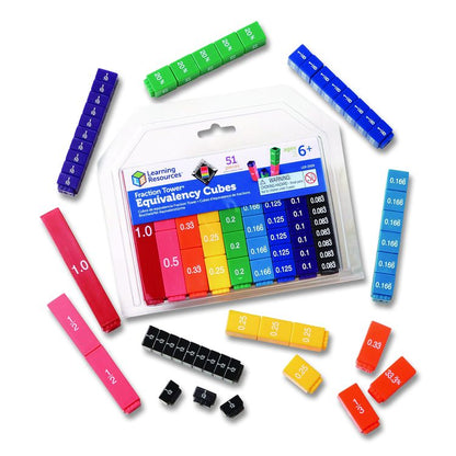 Fraction Tower Equivalency Cubes, Nine Sizes, Grades 1 to 4, 51 Pieces