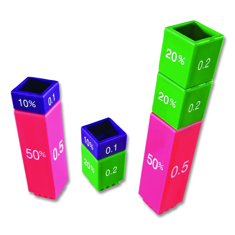 Fraction Tower Equivalency Cubes, Nine Sizes, Grades 1 to 4, 51 Pieces
