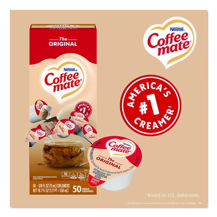 Liquid Coffee Creamer, Original, 0.38 oz Mini Cups, 50/Box, 4 Boxes/Carton