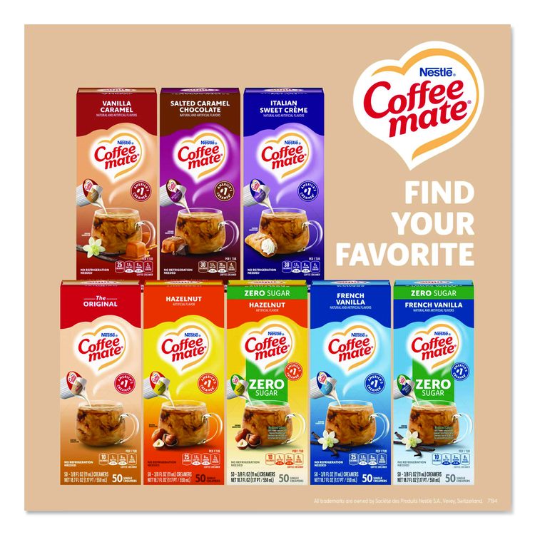 Liquid Coffee Creamer, Original, 0.38 oz Mini Cups, 50/Box, 4 Boxes/Carton