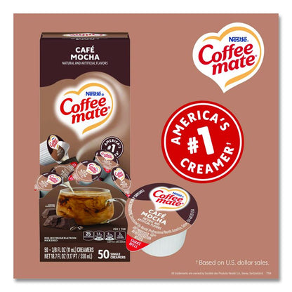 Liquid Coffee Creamer, Cafe Mocha, 0.38 oz Mini Cups, 50/Box, 4 Boxes/Carton