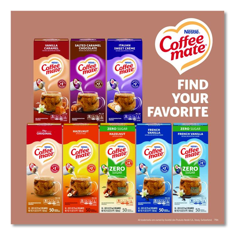 Liquid Coffee Creamer, Cafe Mocha, 0.38 oz Mini Cups, 50/Box, 4 Boxes/Carton