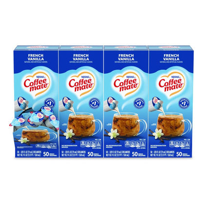 Liquid Coffee Creamer, French Vanilla, 0.38 oz Mini Cups, 50/Box, 4 Boxes/Carton
