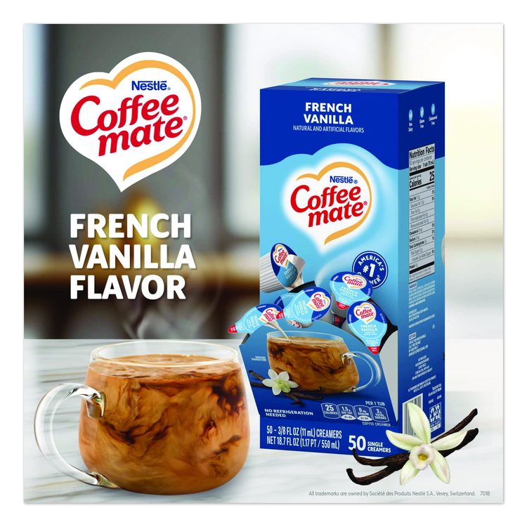 Liquid Coffee Creamer, French Vanilla, 0.38 oz Mini Cups, 50/Box, 4 Boxes/Carton