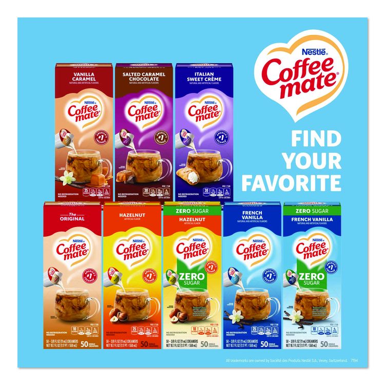 Liquid Coffee Creamer, French Vanilla, 0.38 oz Mini Cups, 50/Box, 4 Boxes/Carton