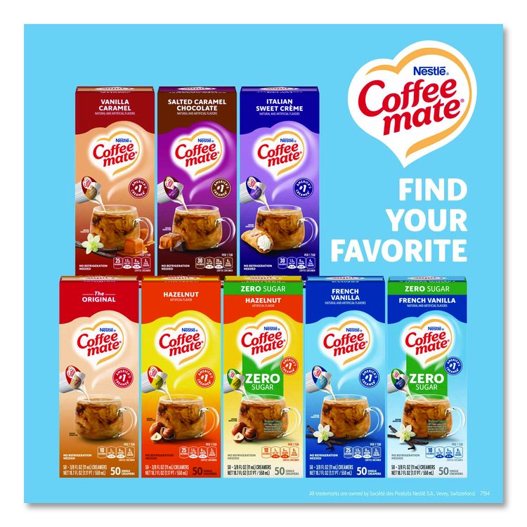 Liquid Coffee Creamer, French Vanilla, 0.38 oz Mini Cups, 50/Box
