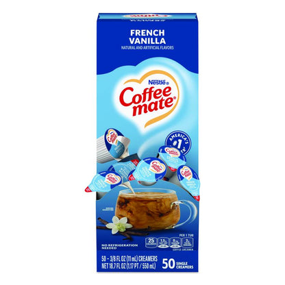 Liquid Coffee Creamer, French Vanilla, 0.38 oz Mini Cups, 50/Box