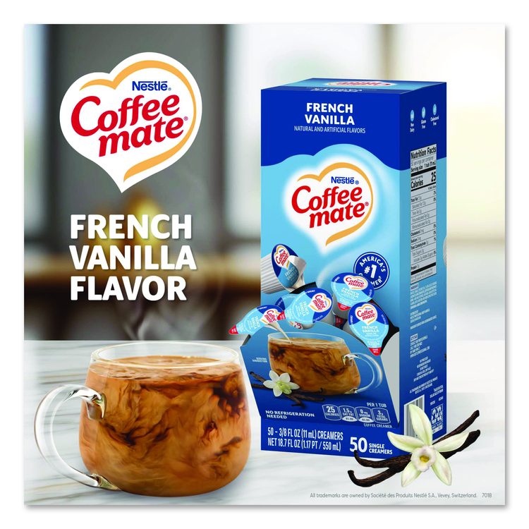 Liquid Coffee Creamer, French Vanilla, 0.38 oz Mini Cups, 50/Box