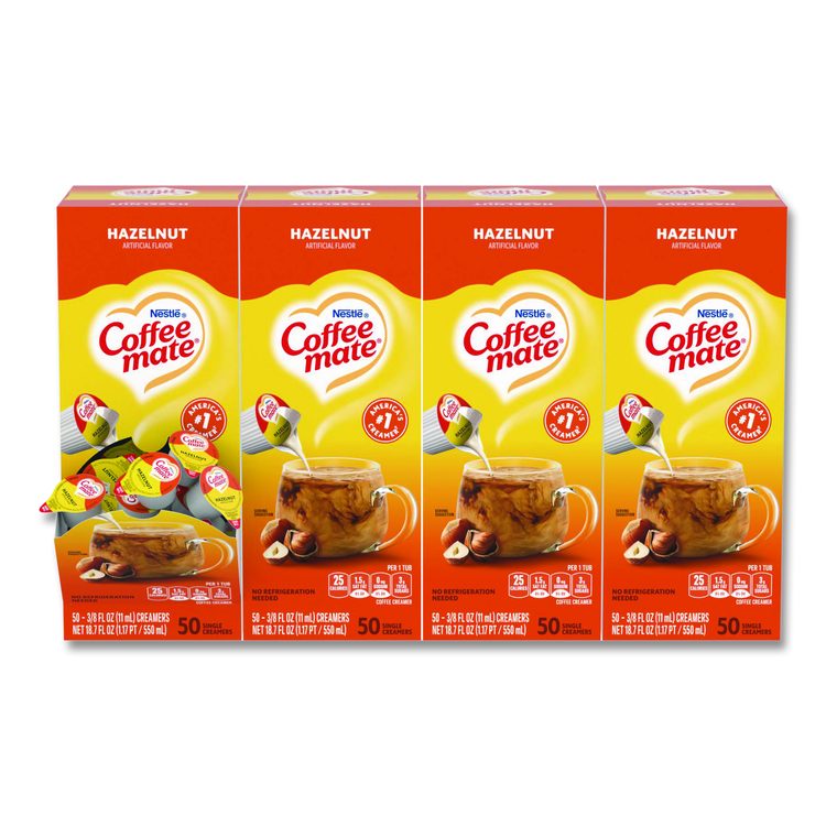 Liquid Coffee Creamer, Hazelnut, 0.38 oz Mini Cups, 50/Box, 4 Boxes/Carton