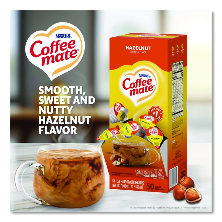 Liquid Coffee Creamer, Hazelnut, 0.38 oz Mini Cups, 50/Box