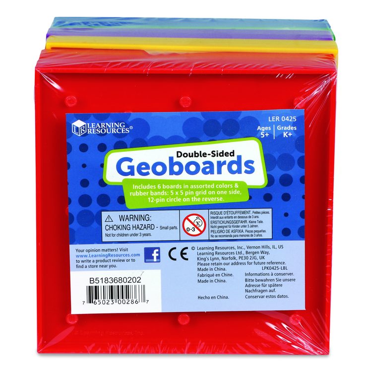 Double-Sided Assorted Geoboards, Grades K to 3, 5" x 5", Assorted Colors, 6 Pieces